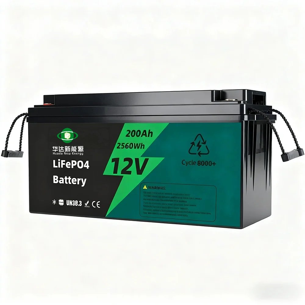 Huada 12V 200Ah LiFePO4 Battery, Lead Acid Replacement Lithium Battery for Solar RV Off-grid Energy Storage