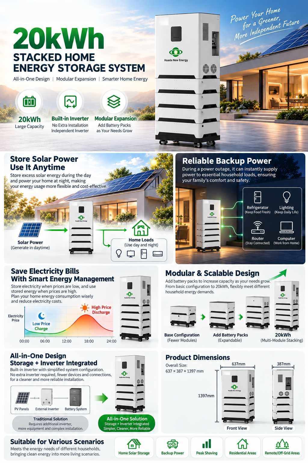 H096 20kWh stackable home battery product highlights