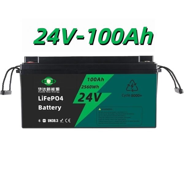 Huada 24V 100Ah LiFePO4 Battery, Lead Acid Replacement Lithium Battery for Solar RV Off-grid Energy Storage