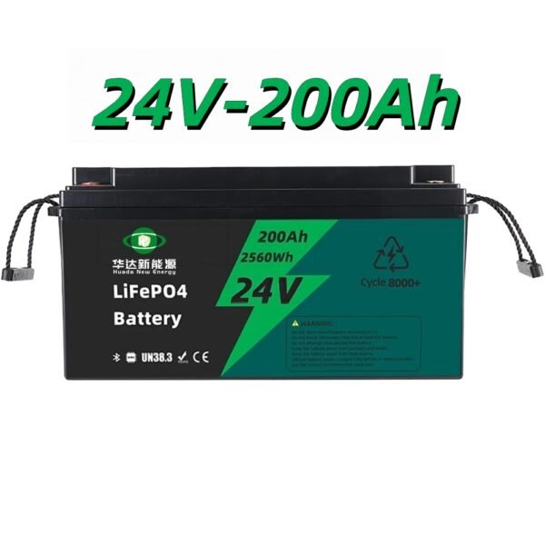 Huada 24V 200Ah LiFePO4 Battery, High Capacity Lead Acid Replacement Lithium Battery for Solar RV Off-grid Energy Storage