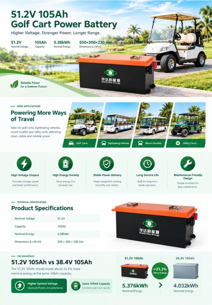51.2V 105Ah LiFePO4 golf cart lithium battery – Huada