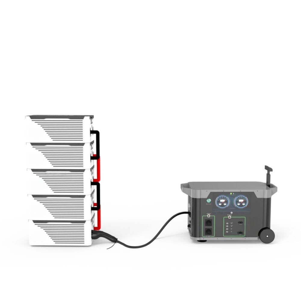 H095 3kWh portable power station front view with dashboard display and wheels