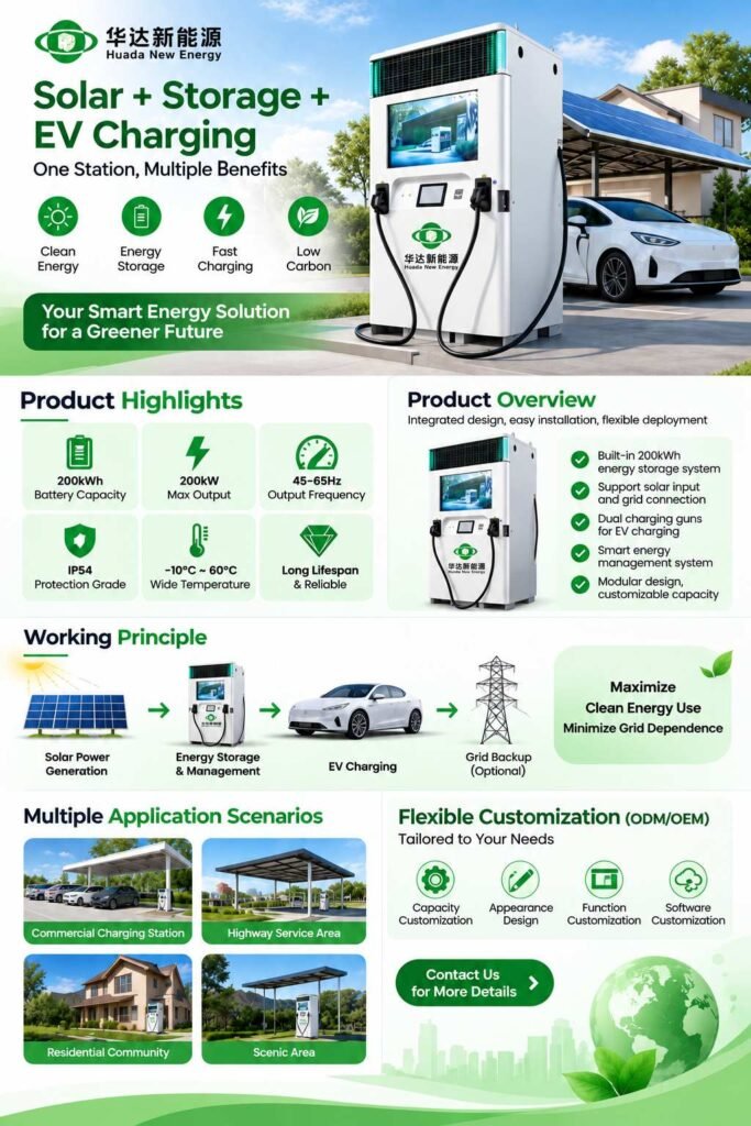 H096 193kWh off-grid EV charging station product details with 193kWh battery and 120kW DC output