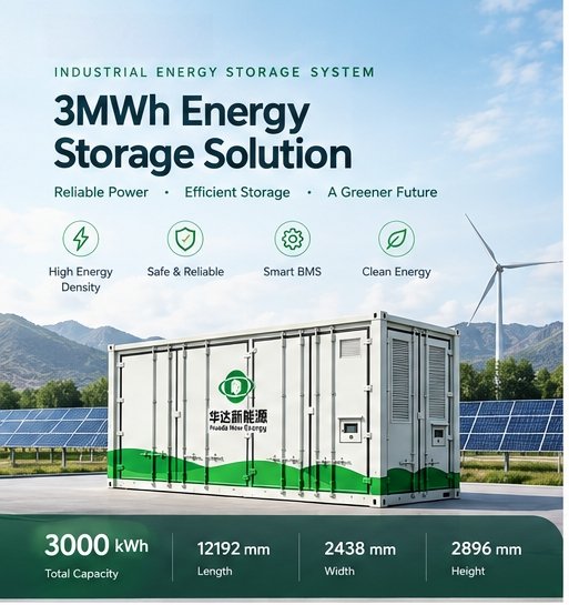 H098 3MWh industrial energy storage solution: 3000kWh total capacity, container dimensions and key features