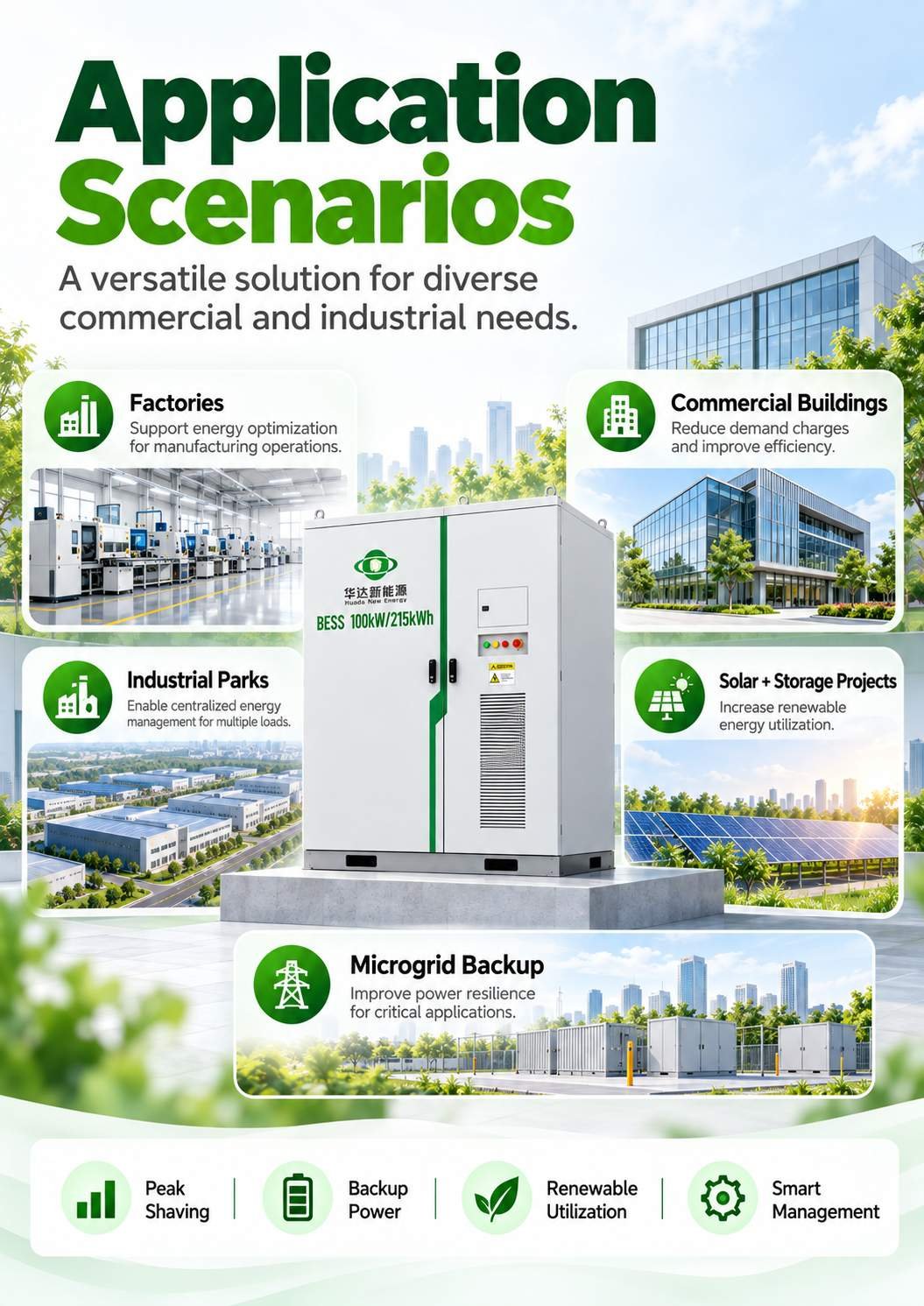 H098 application scenarios - factories, malls, EV charging plazas, commercial rooftop solar