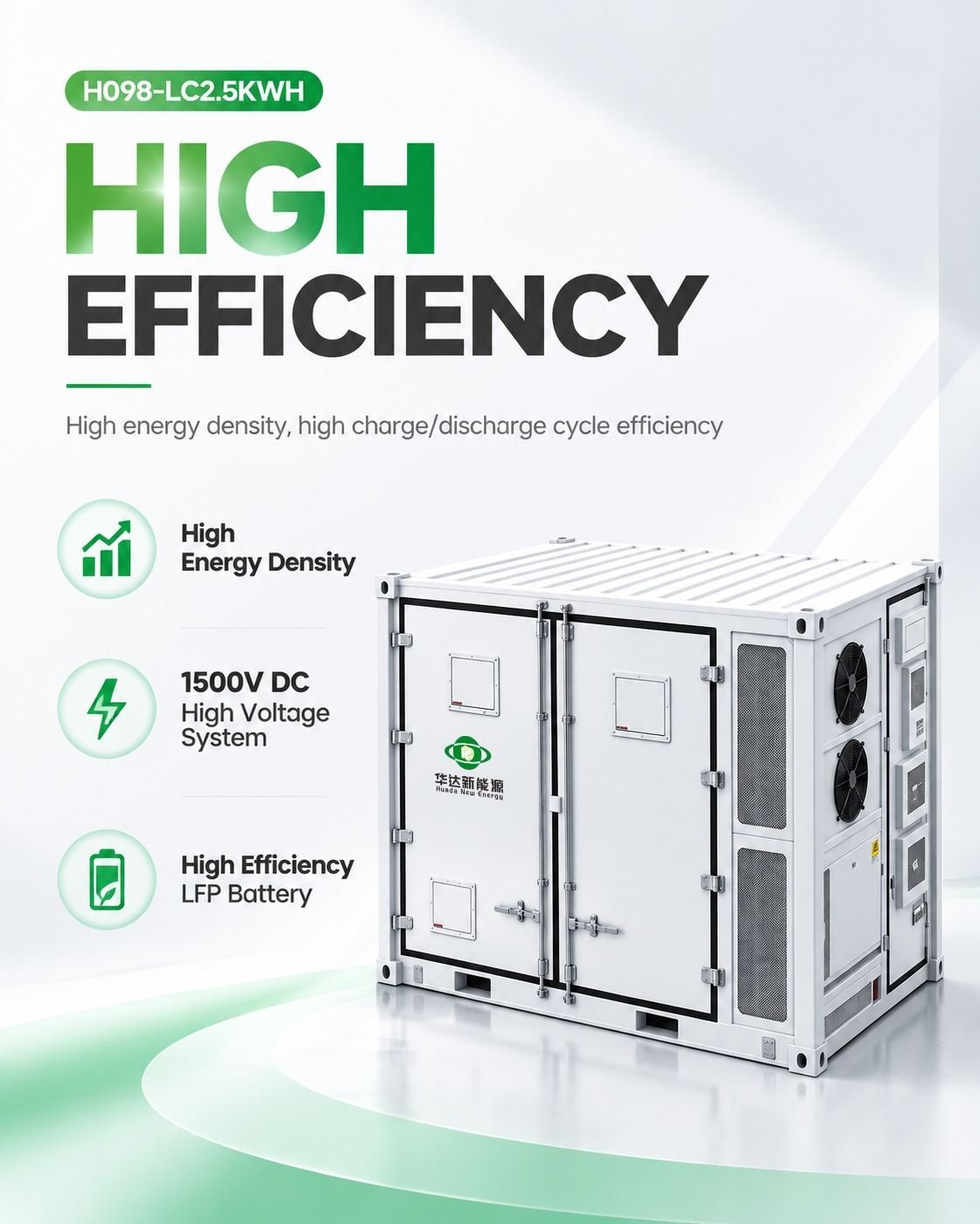 H098-LC2.5KWH alta efficienza: elevata densità energetica, sistema ad alta tensione DC 1500V, batteria LFP ad alta efficienza