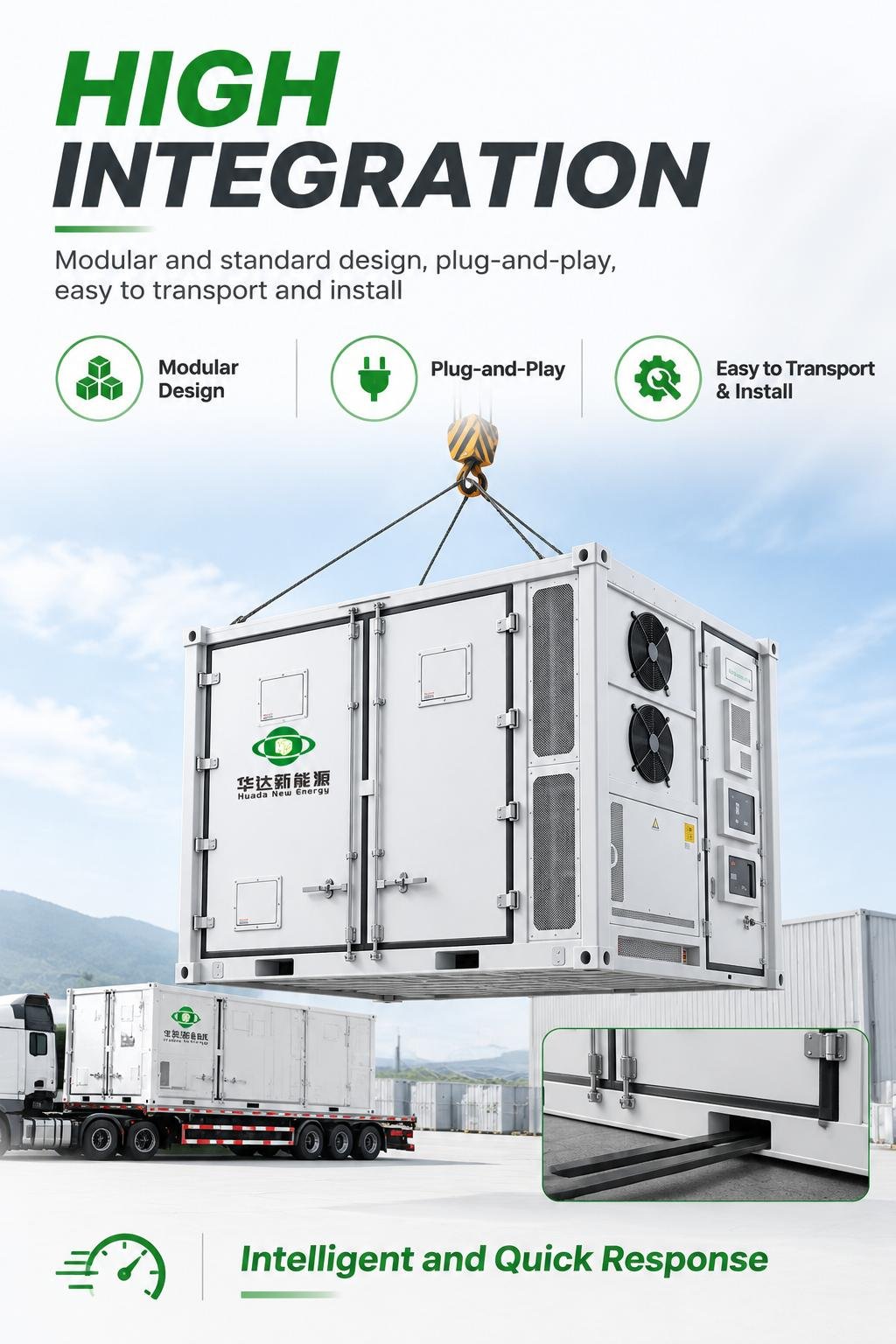 H098-LC2.5KWH alta integrazione: design modulare e standard, plug-and-play, facile da trasportare e installare, risposta intelligente e rapida